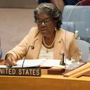 Linda Thomas-Greenfield, US ambassador to the United Nations speaks during a UN security council meeting on Afghanistan on August 16, 2021 at the United Nations in New York. - United Nations chief Antonio Guterres called on the world to work together on August 16, 2021 to "suppress the global terrorist threat in Afghanistan." "The international community must unite to make sure that Afghanistan is never again used as a platform or safe haven for terrorist organizations," Guterres told an emergency UN Security Council meeting on Afghanistan. (Photo by TIMOTHY A. CLARY / AFP)
