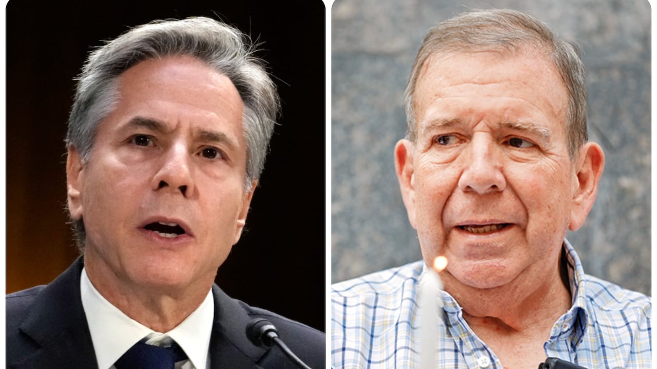 El jefe de la diplomacia de Estados Unidos, Antony Blinken, y el líder opositor venezolano Edmundo González.
