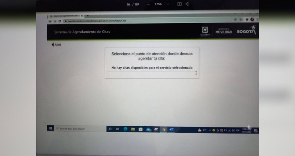 Pantallazo que presentan como prueba para radicar acciones de tutela en contra de la Secretaría de Movilidad