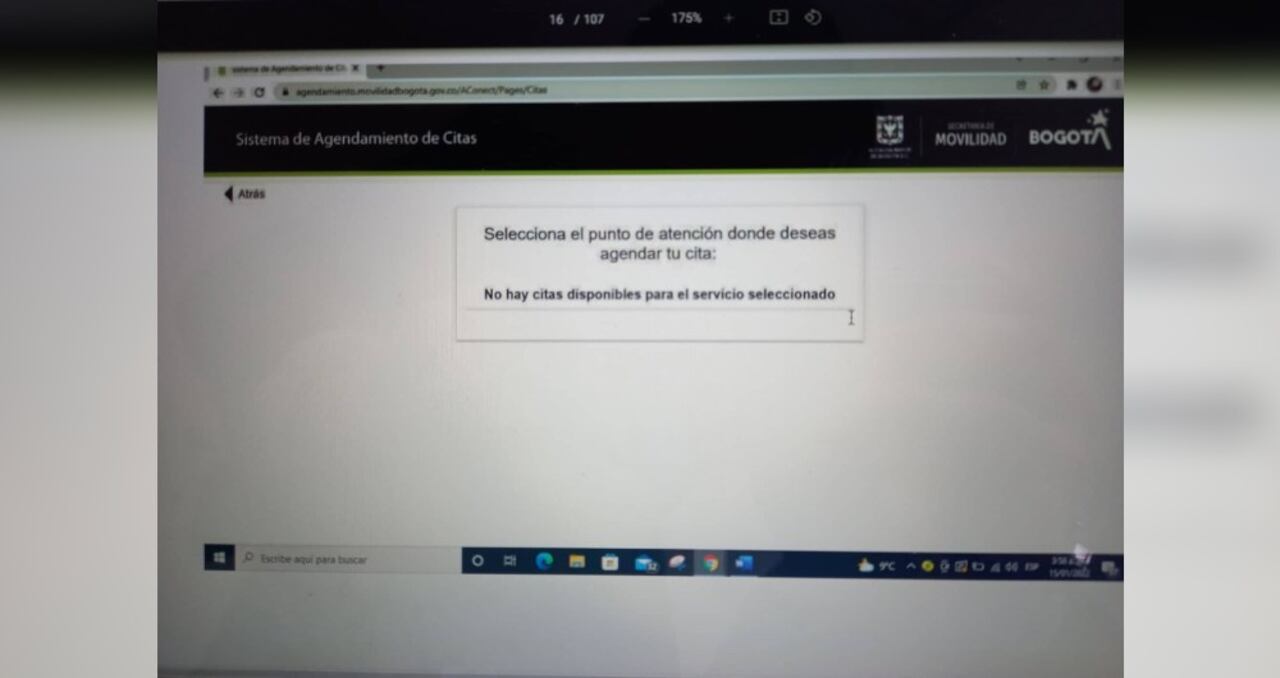 Pantallazo que presentan como prueba para radicar acciones de tutela en contra de la Secretaría de Movilidad