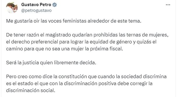 Gustavo Petro respondió sobre la tutela para incluir a un hombre en la terna para fiscal.