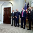 President Joe Biden speaks about artificial intelligence in the Roosevelt Room of the White House, Friday, July 21, 2023, in Washington, as from left, Adam Selipsky, CEO of Amazon Web Services; Greg Brockman, President of OpenAI; Nick Clegg, President of Meta; and Mustafa Suleyman, CEO of Inflection AI, listen. (AP Photo/Manuel Balce Ceneta)