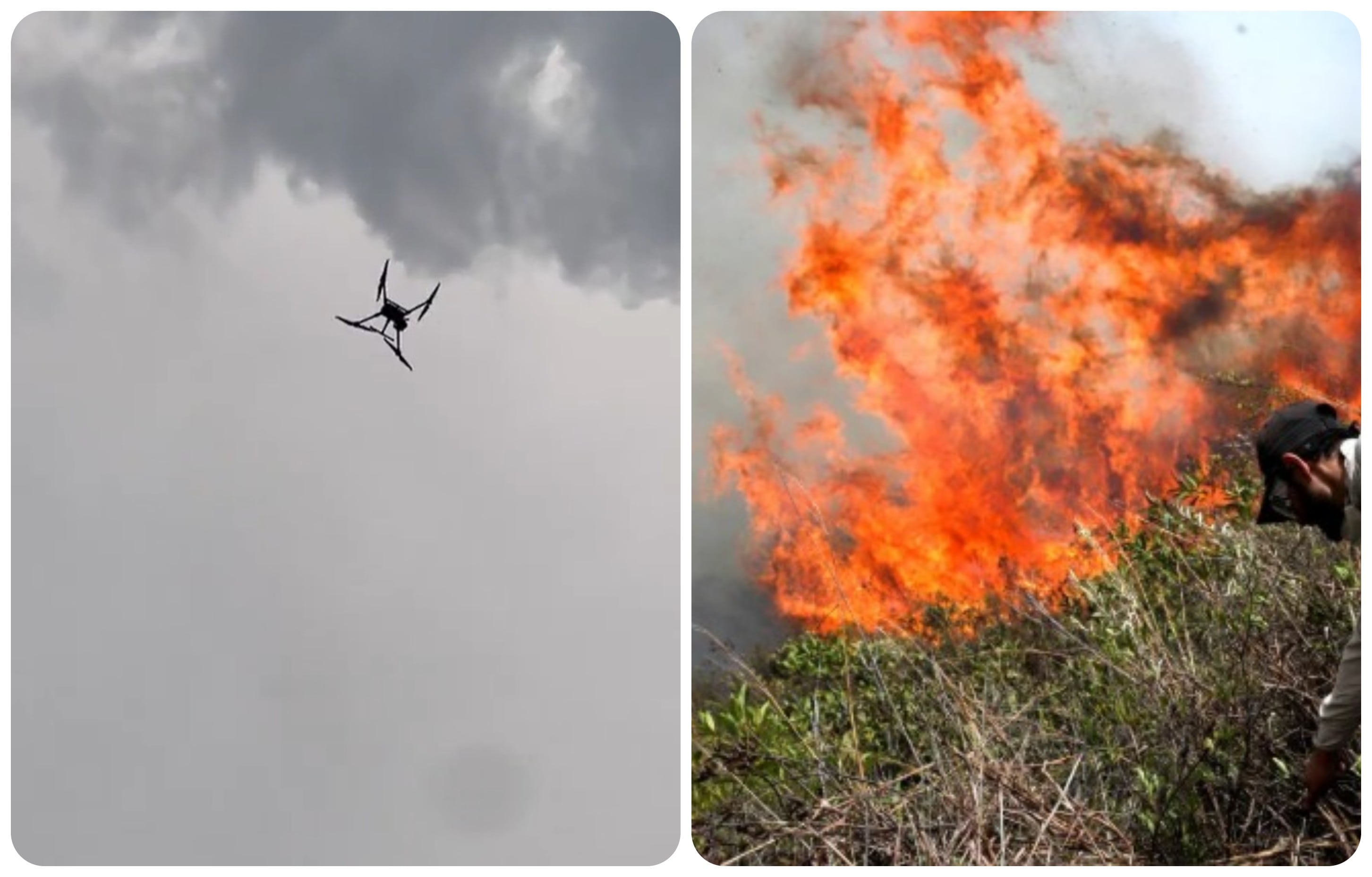 Dron del ejercito realiza sobre vuelo al incendio de Villa de Leyva.