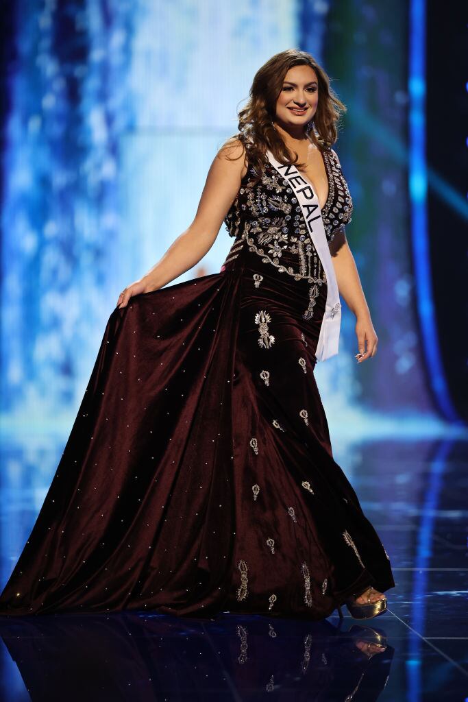 Miss Nepal - Jane Dipika Garrett attends  the The 72nd Miss Universe Competition - Preliminary Competition at Gimnasio Nacional Jose Adolfo Pineda on November 15, 2023 in San Salvador, El Salvador. (Photo by Hector Vivas/Getty Images)