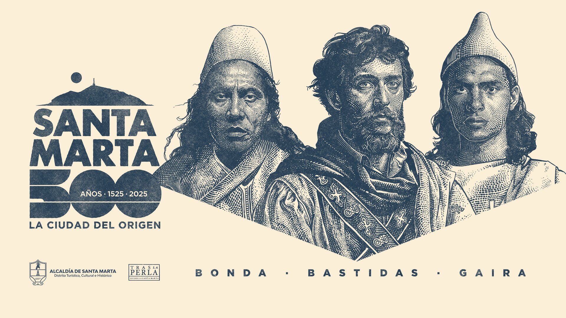 El Cacique de Bonda, Rodrigo de Bastidas y el Cacique de Gaira, fundadores de la ciudad, aparecen como emblemas de la nueva marca ciudad.