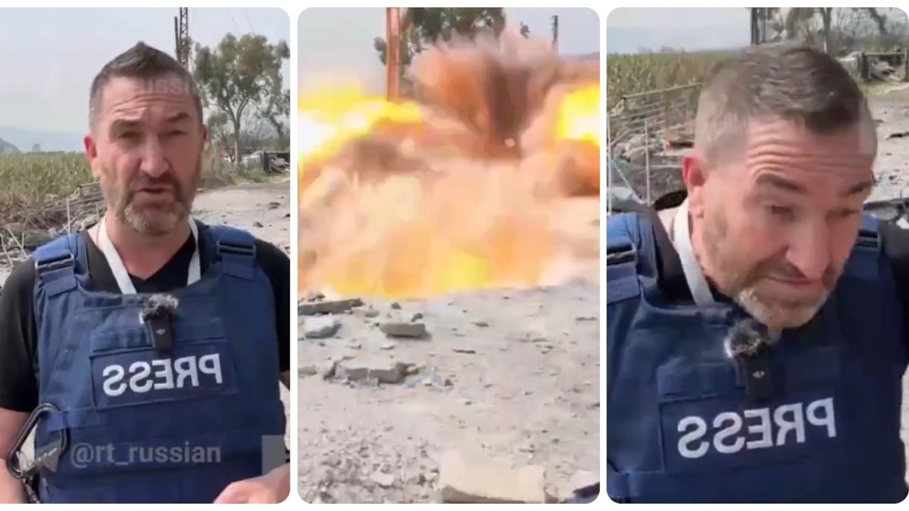 Periodista de RT a pocos metros del impacto de un misil.