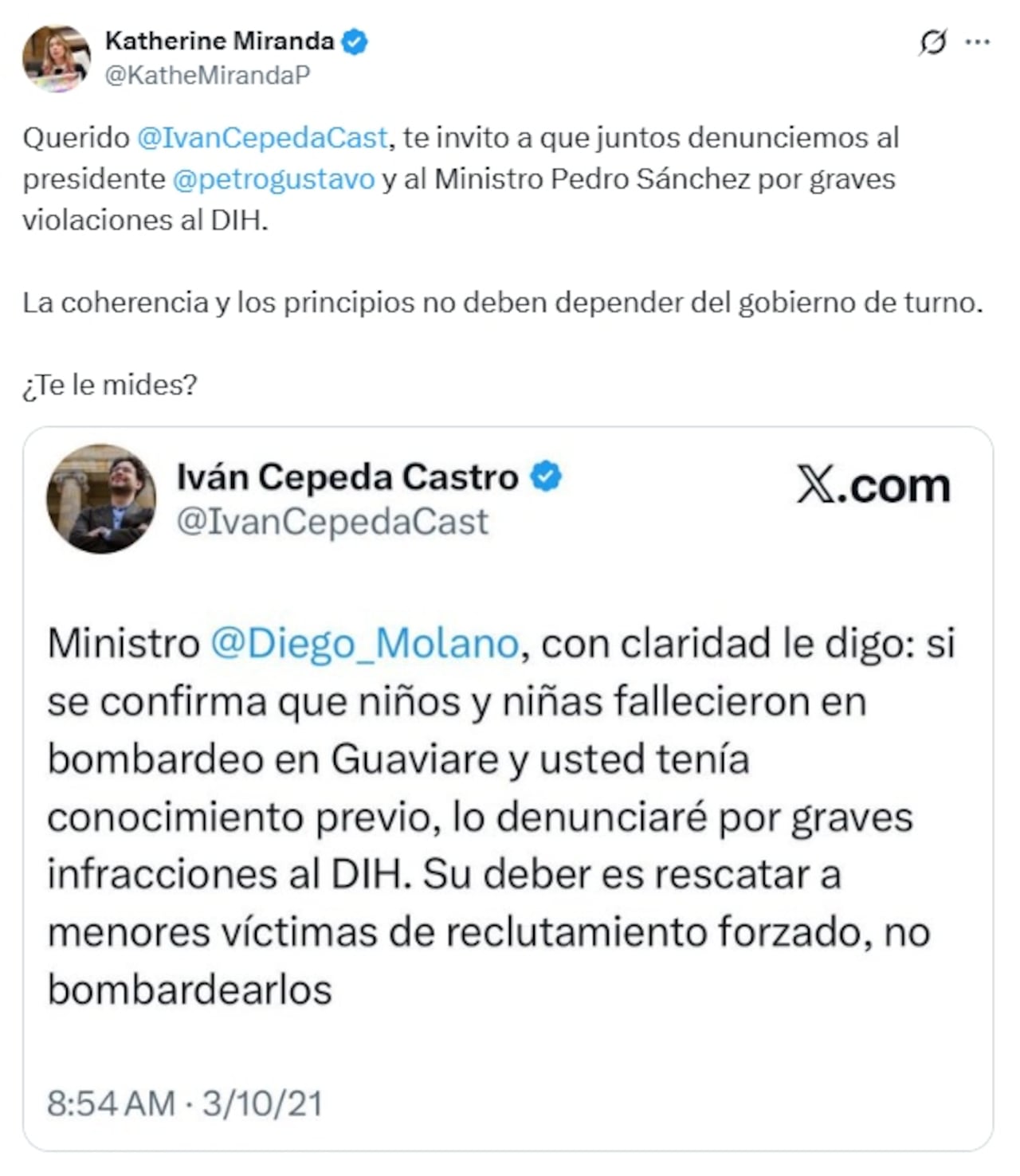 Este fue el mensaje que le envió la representante al senador.