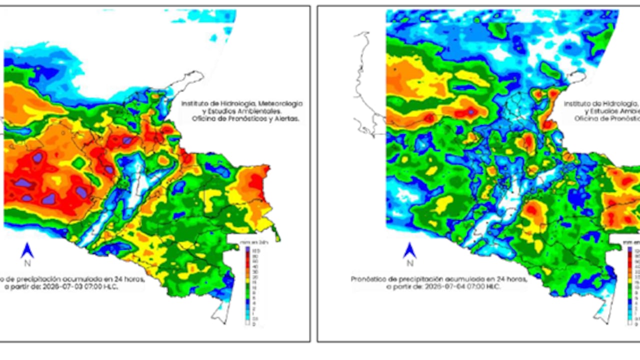 Mapa climatológico para el viernes 3 y sábado 4 de julio en Colombia.