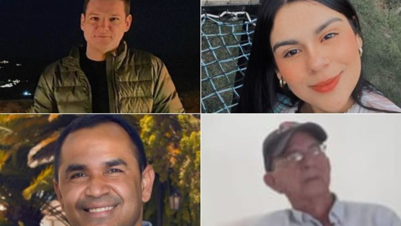 Fabián Arias, Silvia Juliana Carvajal, Yadil Sanguino y Sanín Mena Pérez, secuestrados por grupos armados al margen de la ley en Colombia.