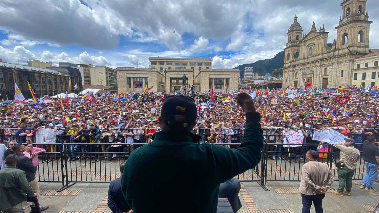 El presidente Gustavo Petro durante su discurso en la Plaza de Bolívar, en Bogotá, el primero de mayo de 2024