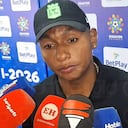 Alfredo Morelos hablando con la prensa barranquillera en el Romelio Martínez.