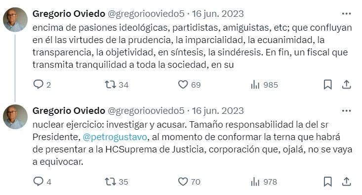 Publicaciones hechas en X por Gregorio Oviedo.