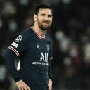 PSG's Lionel Messi reacts during the Champions League, round of 16, first leg soccer match between Paris Saint Germain and Real Madrid at the Parc des Princes stadium, in Paris, France, Tuesday, Feb. 15, 2022. (AP Photo/Thibault Camus)