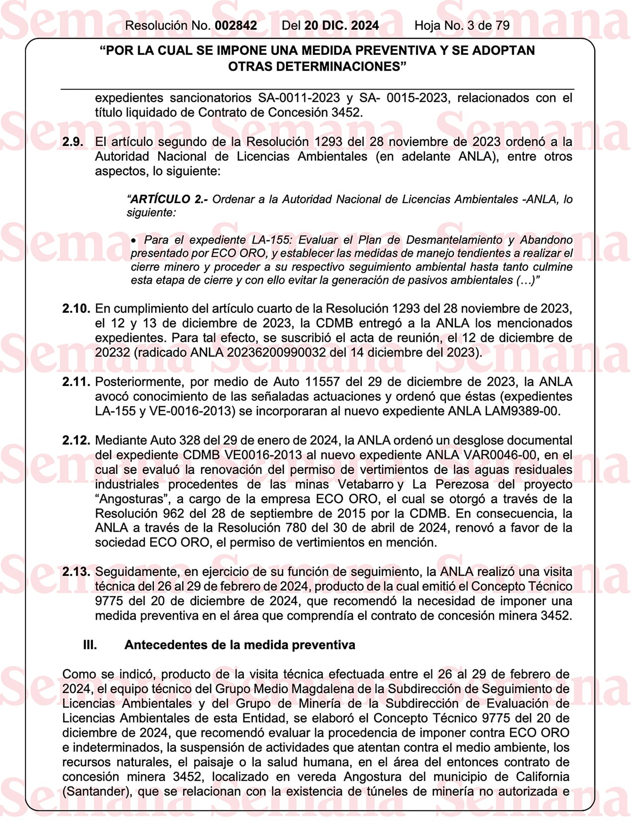 Una resolución de la Anla dejó en evidencia la gravedad de la crisis ambiental en Angosturas.