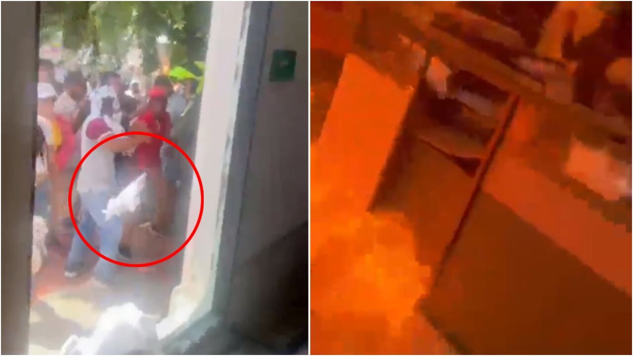 Toma violenta e incendio a la sede de la Registraduría Nacional en Gamarra, Cesar. Este hombre fue grabado lanzando el objeto que inició la conflagración