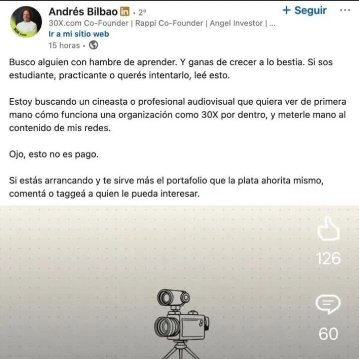 Oferta laboral de Andrés Bilbao que generó controversia.