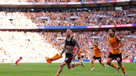 Hull City's Oliver McBurnie celebrates scoring their side's first goal of the game during the Sky Bet Championship play-off final at Wembley Stadium, London. Picture date: Saturday May 23, 2026. (Photo by John Walton/PA Images via Getty Images)