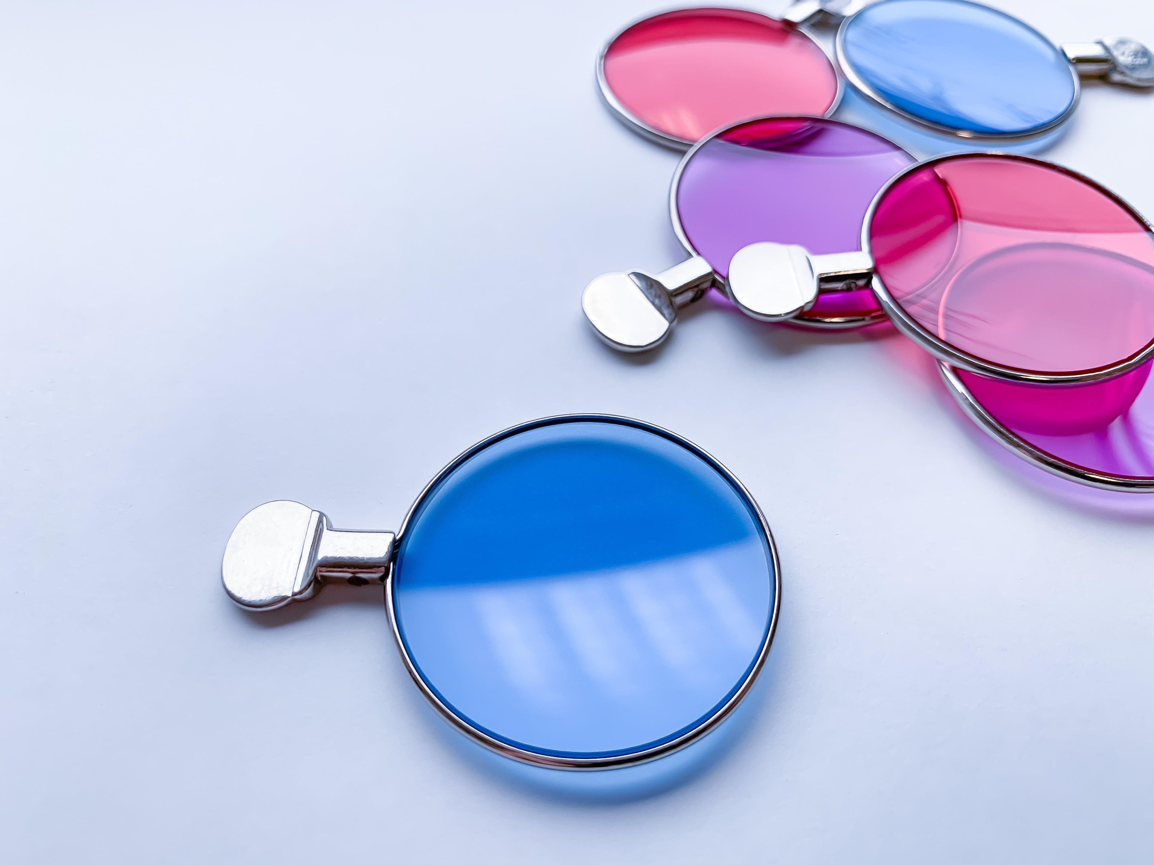 colored trial eyeglass lenses for color blindness correction.