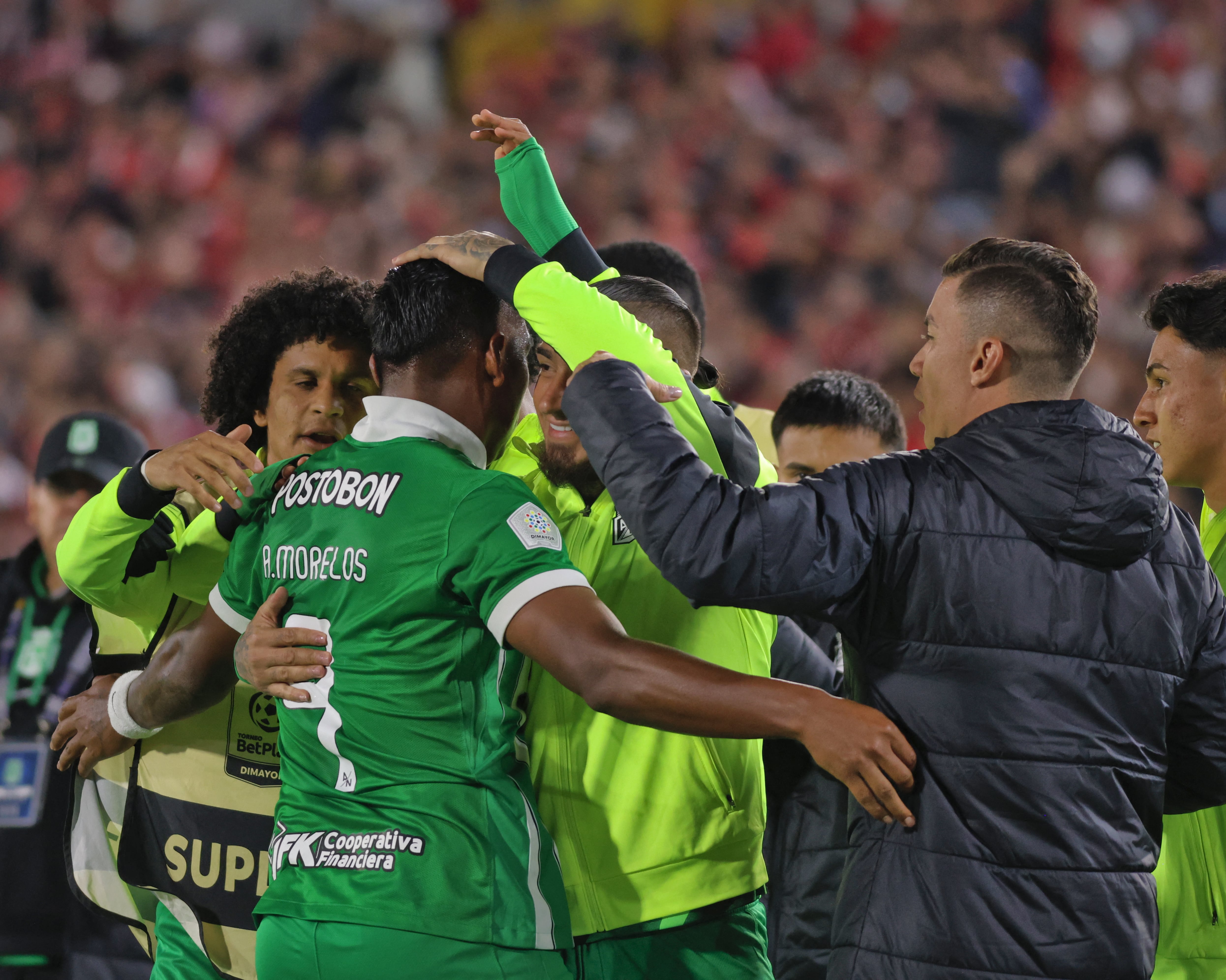 Alfredo Morelos of Atletico Nacional celebrates a goal during the match between Independiente Santa Fe and Atletico Nacional on Matchday 5 of the 2026 Liga BetPlay DIMAYOR I, played at the Nemesio Camacho El Campin Stadium in Bogota, Colombia. (Photo by Daniel Garzon Herazo/NurPhoto) (Photo by Daniel Garzon Herazo / NurPhoto via AFP)