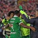 Alfredo Morelos of Atletico Nacional celebrates a goal during the match between Independiente Santa Fe and Atletico Nacional on Matchday 5 of the 2026 Liga BetPlay DIMAYOR I, played at the Nemesio Camacho El Campin Stadium in Bogota, Colombia. (Photo by Daniel Garzon Herazo/NurPhoto) (Photo by Daniel Garzon Herazo / NurPhoto via AFP)
