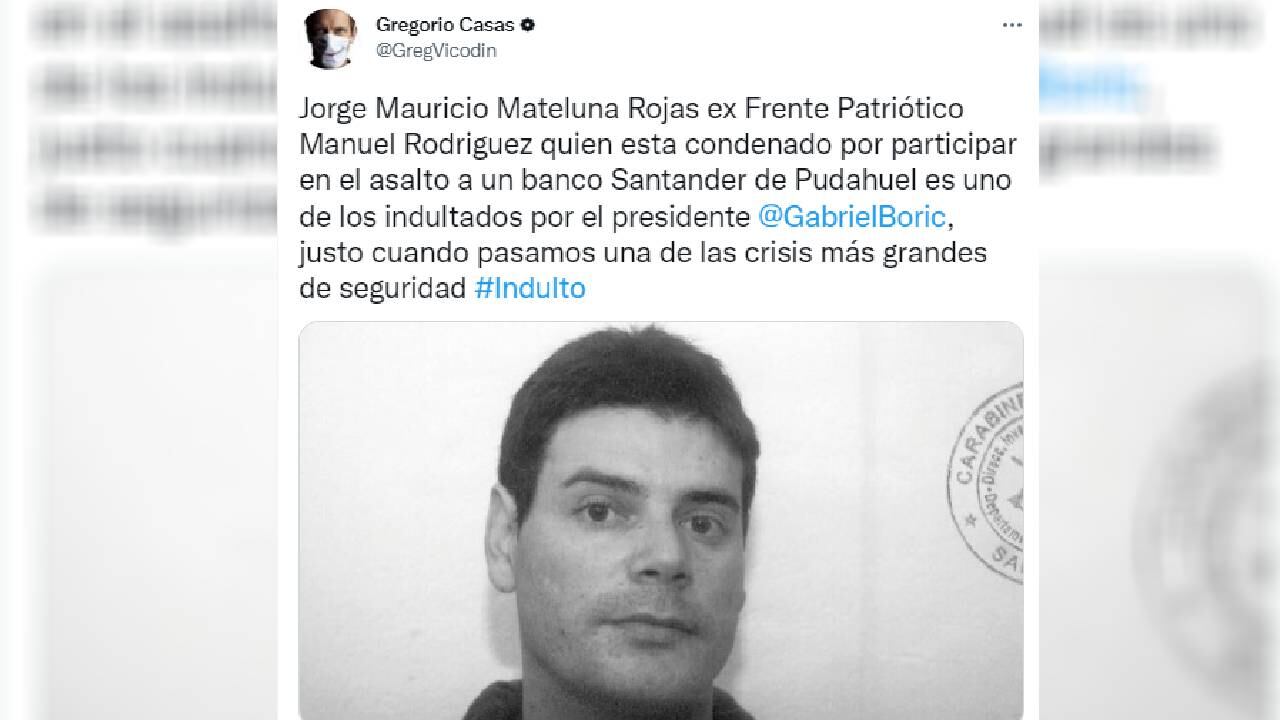 Jorge Mateluna recibió indulto presidencial.