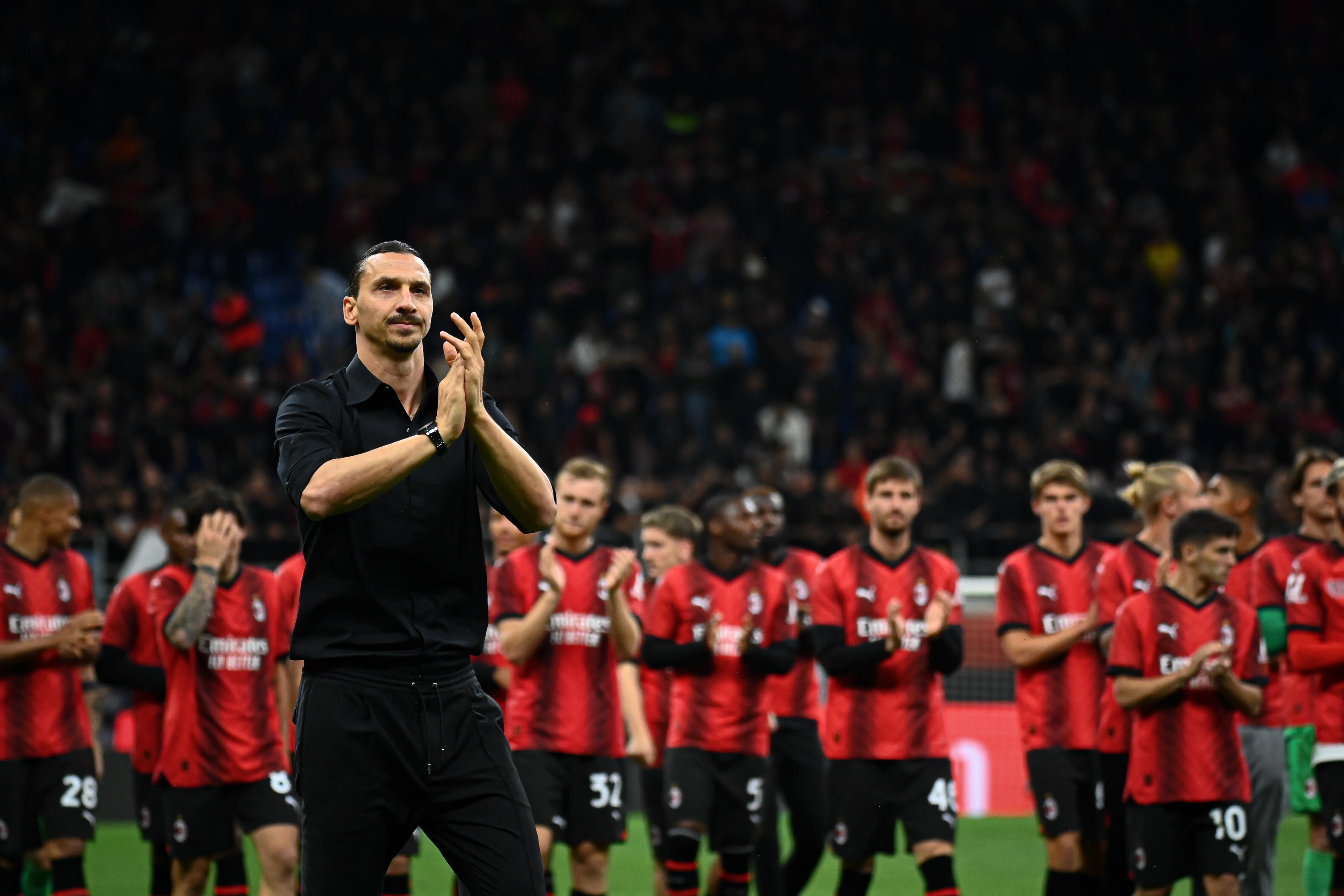 MILAN, ITALY - JUNE 4: A celebration for Zlatan Ibrahimovic of AC Milan held at the end of the Italian Serie A football match AC Milan vs Hellas Verona in Milan, Italy on June 4, 2023. (Photo by Piero Cruciatti/Anadolu Agency via Getty Images)