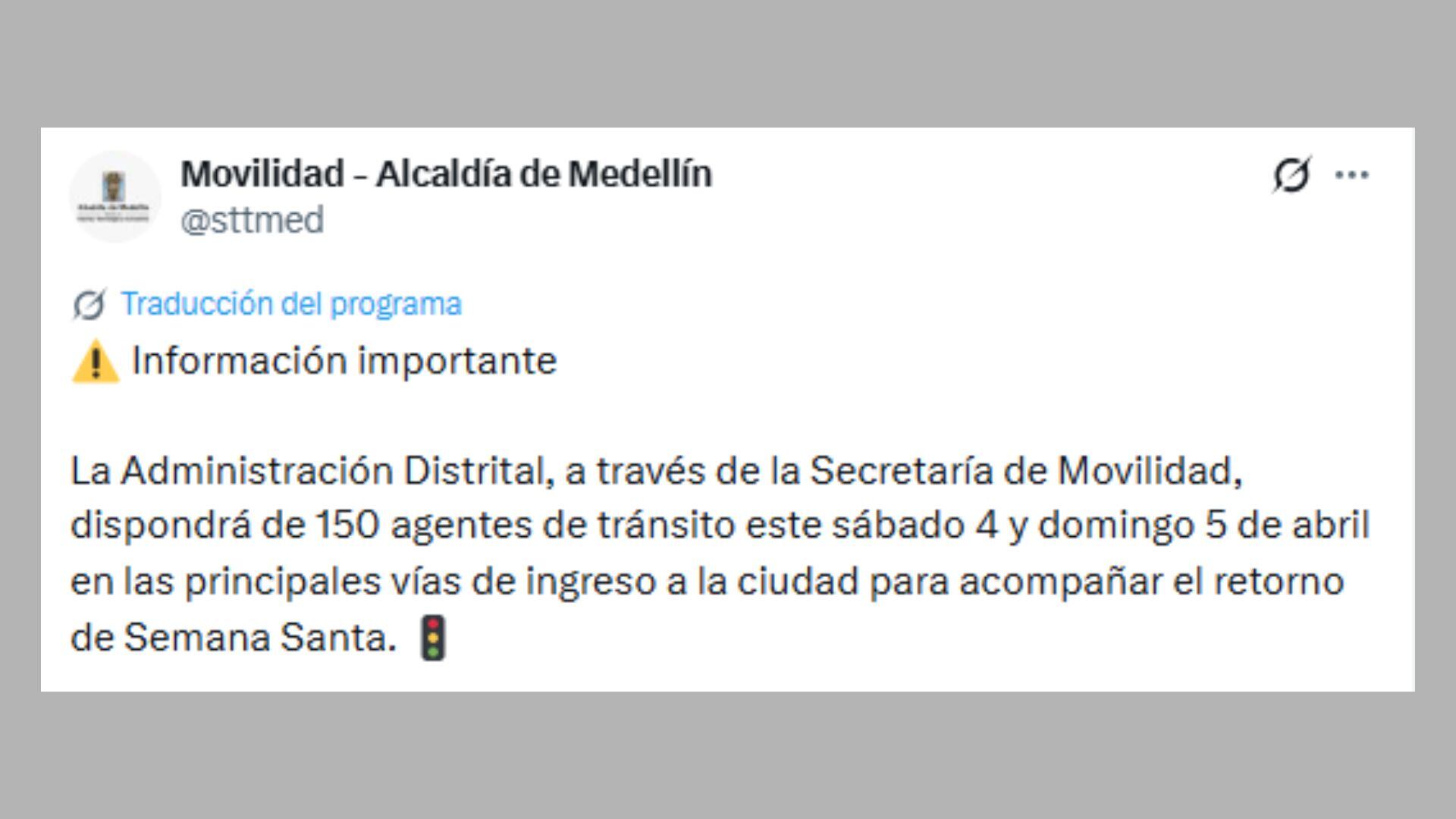 Más de 150 agentes de la Secretaría de Movilidad acompañan el plan retorno de Semana Santa en los principales accesos a la ciudad,