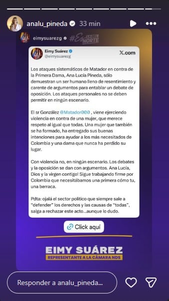 Publicaciones de Ana Lucía Pineda en defensa por ataque de Matador