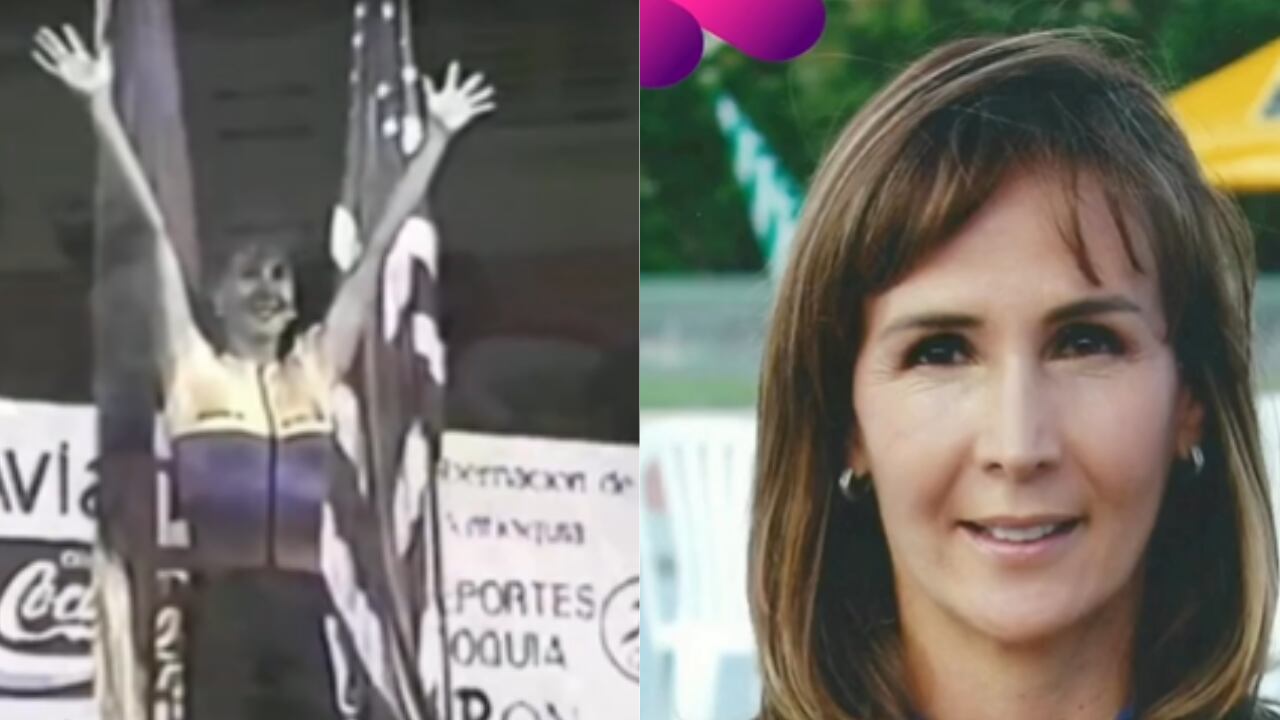 Luz Mery Tristán celebrando su triunfo en el Mundial de patinaje de 1990.