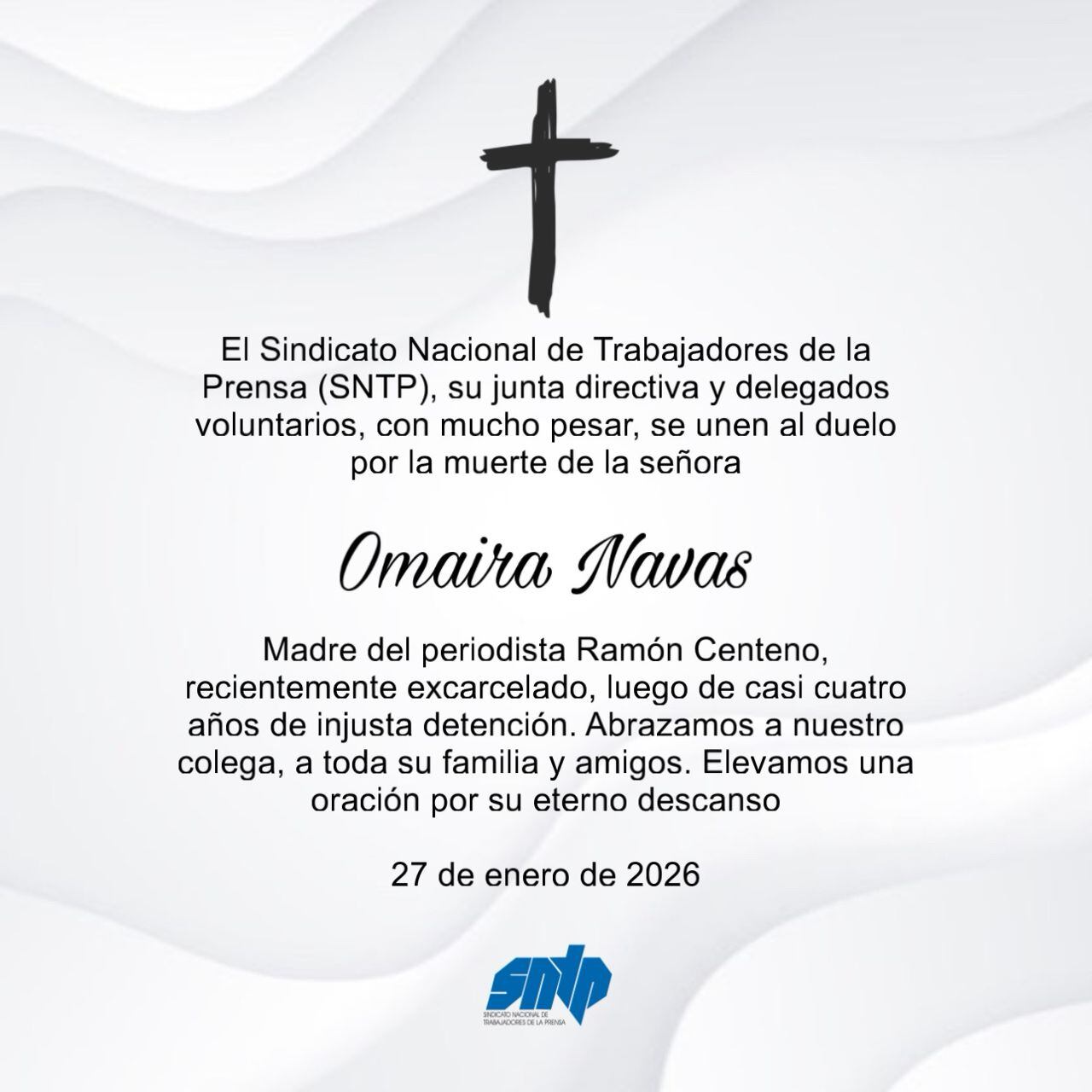Nota del sindicato sobre fallecimiento de Omaira Navas
