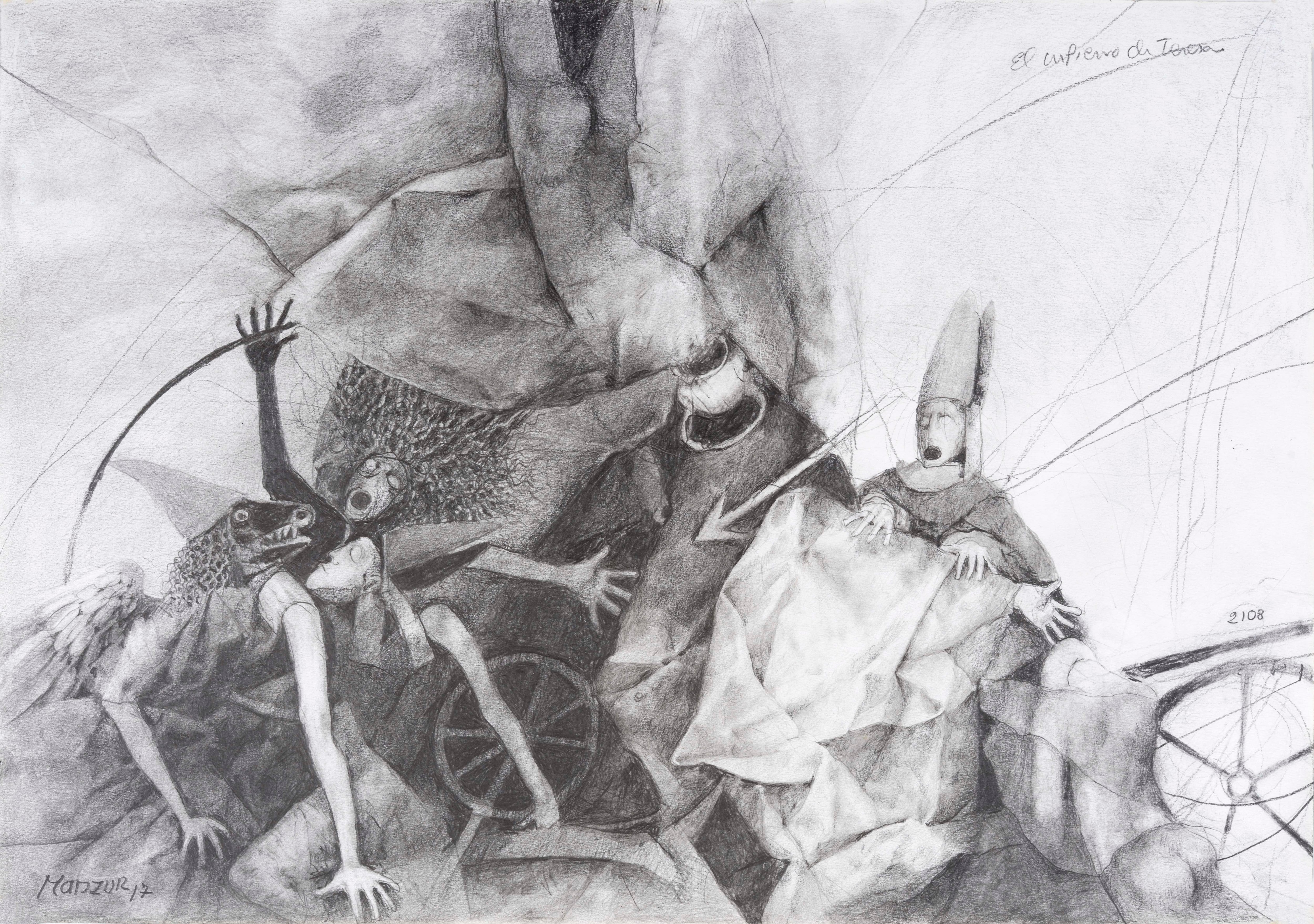 'El infierno de Teresa', David Manzur,  grafito sobre papel 30x42 cm. 2017.
