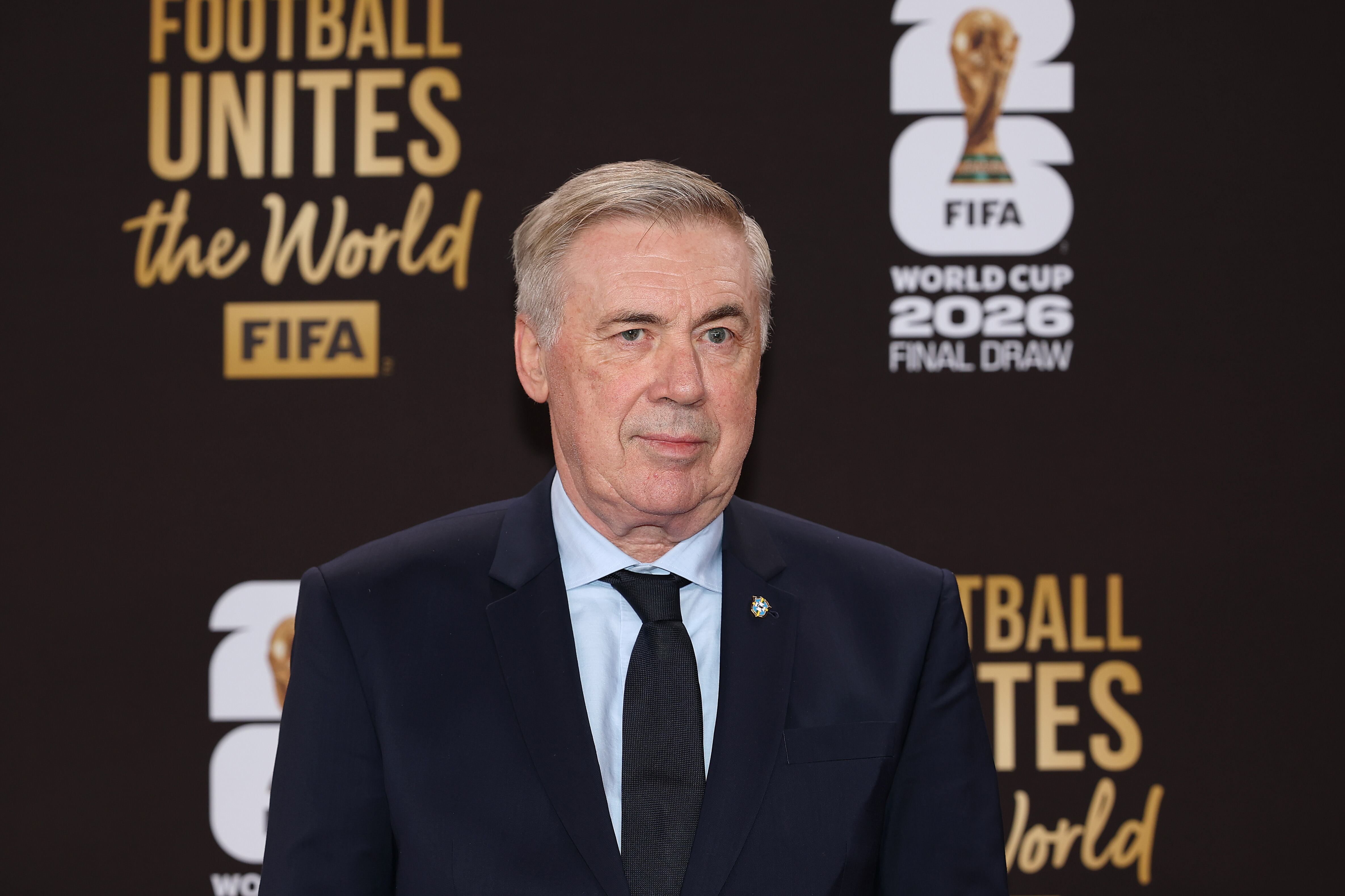 Carlo Ancelotti, entrenador de Brasil, en el sorteo del Mundial 2026.
