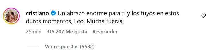 Cristiano Ronaldo se pronunció en redes sociales sobre la muerte de Jorge Messi, padre de Lionel.
