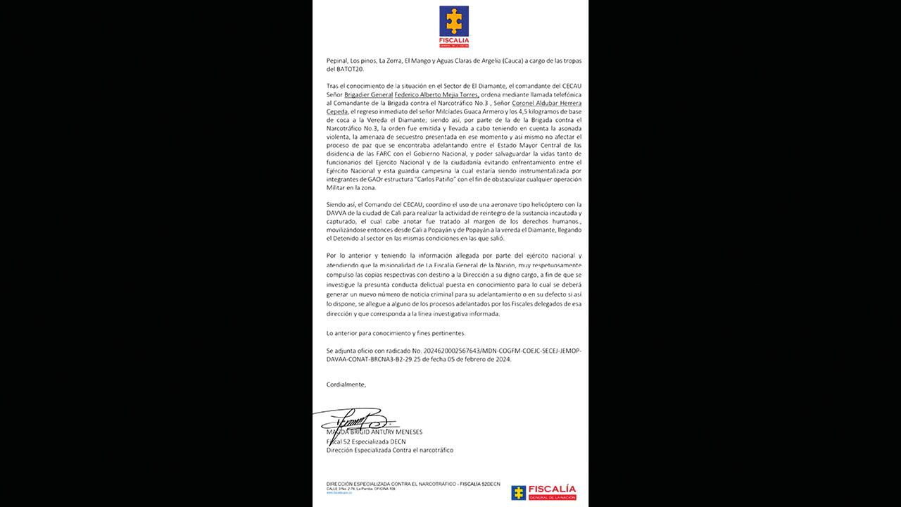 La Fiscalía compulsó copias para que se investigue si hubo delitos en el caso del general Mejía y la liberación de un traficante de cocaína.