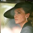 Britain's Catherine, Princess of Wales, sits in a car during the State Funeral Service for Britain's Queen Elizabeth II in London on September 19, 2022. (Photo by Mike Egerton / POOL / AFP)