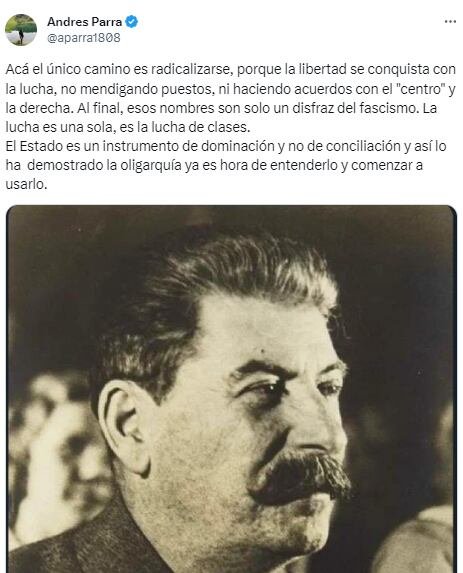 El polémico tuit de Andrés Parra acompañado de una imagen de Josef Stalin, el antiguo dictador soviético