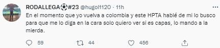 Este fue el tweet eliminado de la cuenta oficial de Hugo Rodallega
