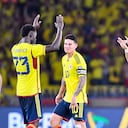 Dávinson Sánchez felicitando a Luis Díaz por su gol ante Brasil