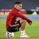 BUENOS AIRES, ARGENTINA - MARCH 13: Juan Fernando Quintero of River Plate looks on before a match between River Plate and Gimnasia y Esgrima La Plata as part of Copa de la Liga 2022 at Estadio Monumental Antonio Vespucio Liberti on March 13, 2022 in Buenos Aires, Argentina. (Photo by Marcelo Endelli/Getty Images)