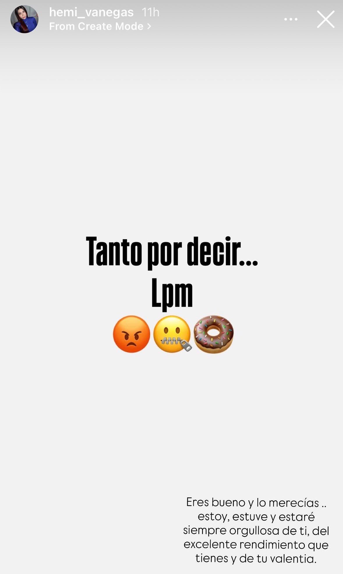 La historia de Instagram que subió la esposa de Wilmar Barrios.