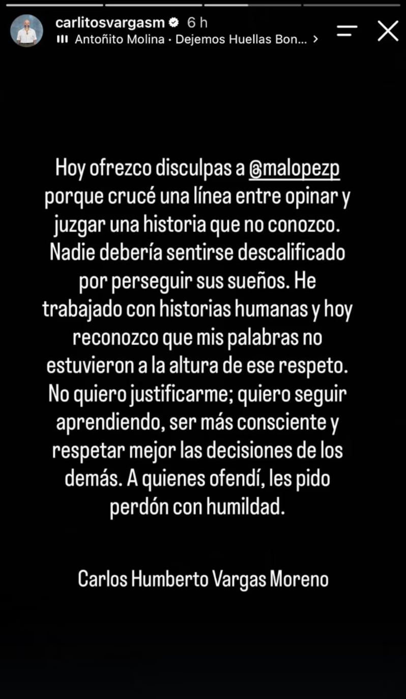 Carlos Vargas se disculpó con María Alejandra López, la nueva Miss Universe Colombia.