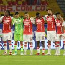 Jugadores de Independiente Santa Fe durante uno de los partidos de la Liga BetPlay-II.