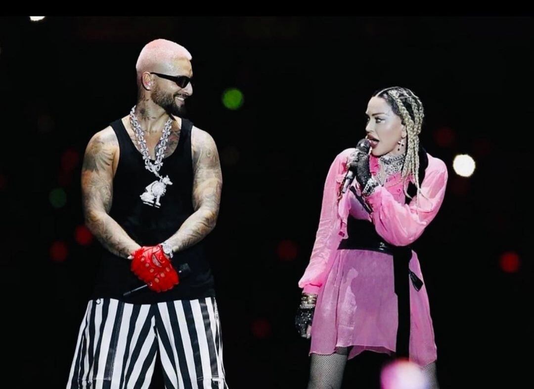 Maluma y Madonna durante el concierto en Medellín.