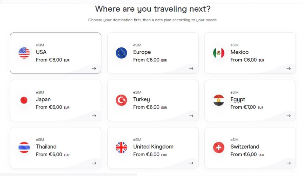 Tarifas eSIM para tener internet móvil ilimitado en otros países