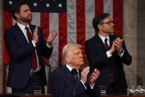 President Donald Trump addresses a joint session of Congress at the Capitol in Washington, Tuesday, March 4, 2025. (Win McNamee/Pool Photo via AP)