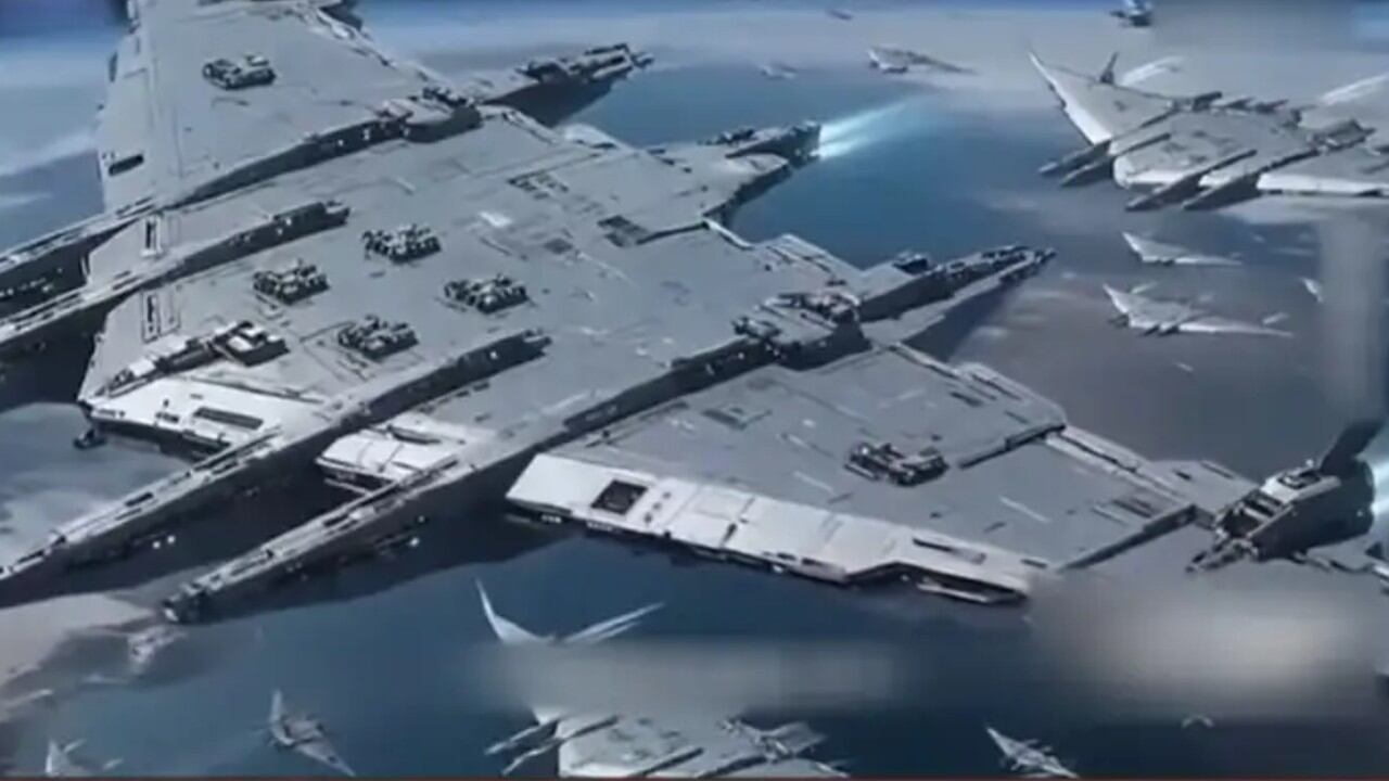 Con reminiscencias de "La guerra de las galaxias": la televisión estatal china muestra una simulación por computadora del supuestamente proyectado portaaviones espacial "Luanniao", que superaría en tamaño a todos los portaaviones terrestres.