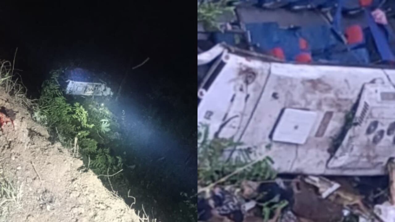 El bus accidentado en Antioquia.