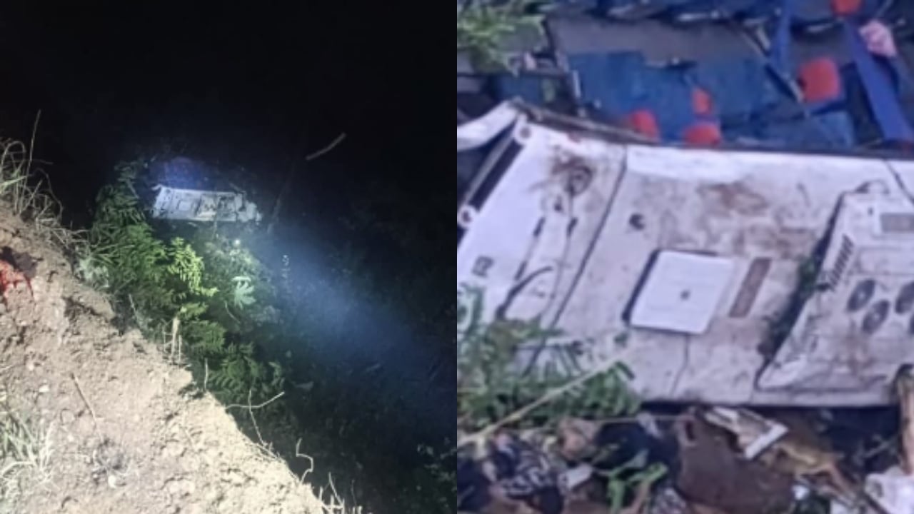 El bus accidentado en Antioquia.