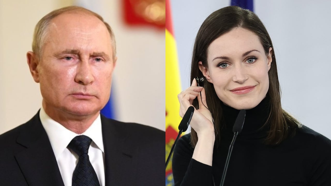 Vladimir Putin, presidente de Rusia, y Sanna Marín, primera ministra de Finlandia, quiere unirse a la Otan.
