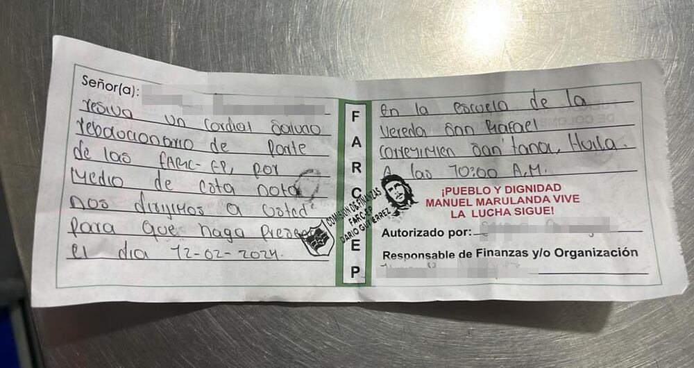 Las citaciones de las disidencias para extorsionar en el Tolima.